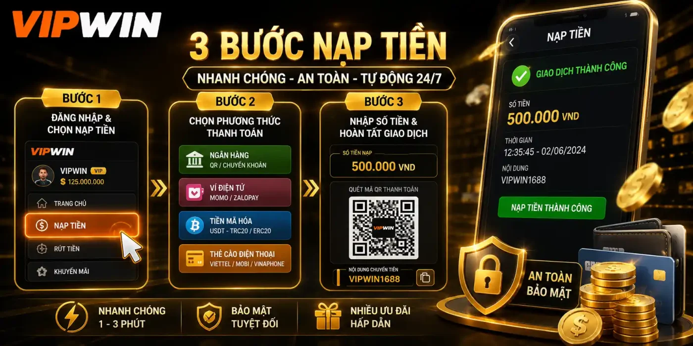 Hướng dẫn chi tiết nạp tiền vào tài khoản VIPWIN